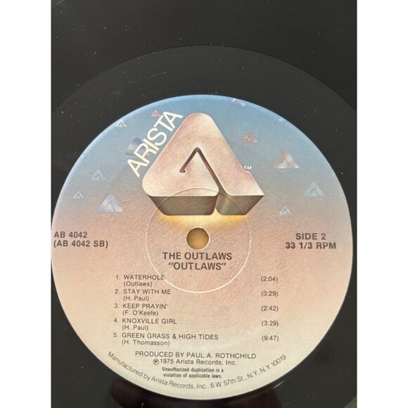 The Outlaws "Outlaws" Vinyl Record LP Arista 1975 Classic Rock Album AB 4042 SA - Picture 5 of 7